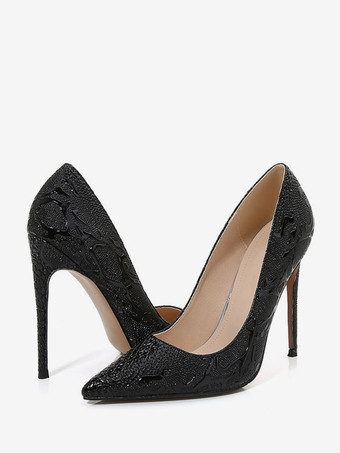Black Women's High Heels Slip-On Pointed Toe Stiletto Heel Pumps