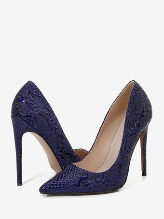 Blue Women's High Heels Slip-On Pointed Toe Stiletto Heel Pumps