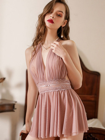 ラベンダーカラー女性シュミーズ ピンク レース ランジェリー