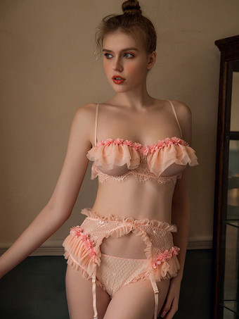 女性のブラジャーピンクのレースのブラジャーランジェリー