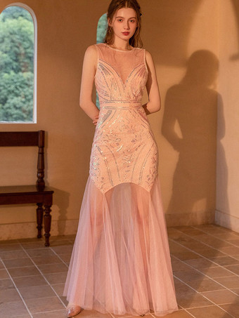 1920S Party Dresses Sequins Sleeveless Semi Formal Prom Maxi Dress