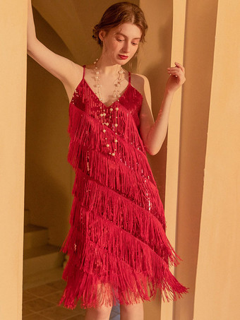 1920S Party Dresses V-Neck Sequins Sleeveless Sexy Midi Dress