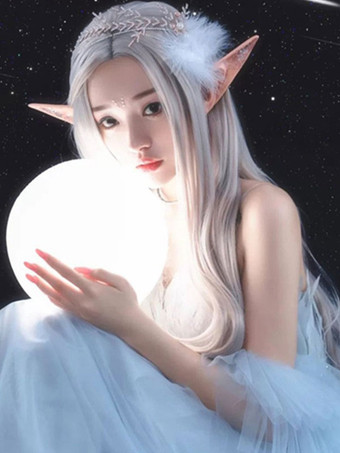 ホワイト ROCOCO スタイル ロリータ ウィッグ ライト ゴールド ロング 耐熱ファイバー ロリータ アクセサリー