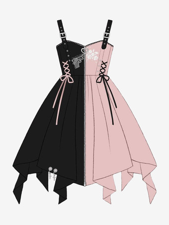 ゴスロリ ドレス グロメット レースアップ ツートンカラー ブラック ブラック