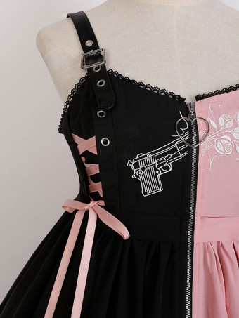 ゴスロリ ドレス グロメット レースアップ ツートンカラー ブラック ブラック