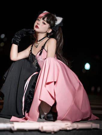 ゴスロリ ドレス グロメット レースアップ ツートンカラー ブラック ブラック