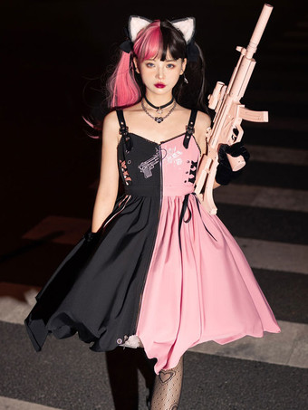 ゴスロリ ドレス グロメット レースアップ ツートンカラー ブラック ブラック