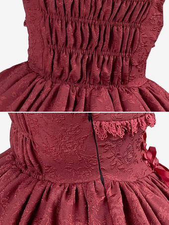 ゴシックロリータドレス フリル レースアップ 赤 赤