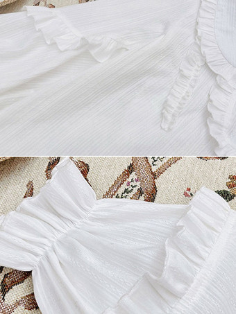 甘いロリータ ブラウス フリル ロリータ トップ長袖ブラウス ホワイト ロリータ シャツ