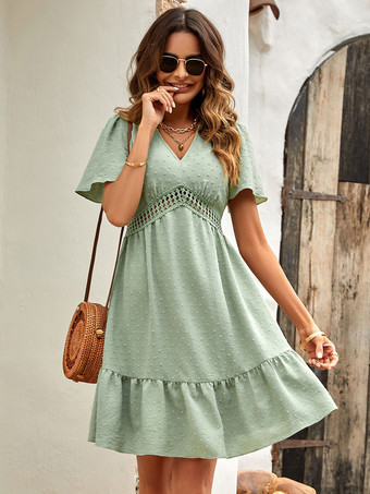 ミニドレス ライトグリーン ショートスリーブ ショートドレス