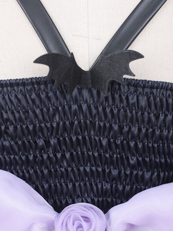 甘いロリータ JSK ドレス花柄アップリケ弓紫ロリータ ジャンパー スカート