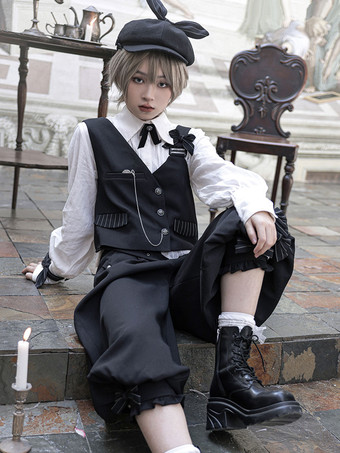 【予約販売】ゴスロリ王子ファッションブルマ 黒フリルクロップドショーツ