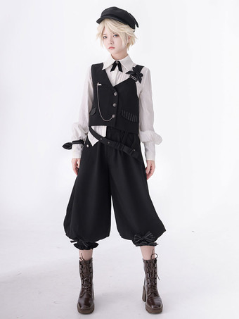 【Предварительная продажа】 Модные шаровары Gothic Lolita Ouji  черные укороченные шорты с оборками