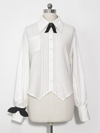 ゴスロリ王子ファッション リボン 長袖 ブラウス シャツ 前売り アイボリー