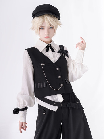 ゴスロリ王子ファッション リボン 長袖 ブラウス シャツ 前売り アイボリー