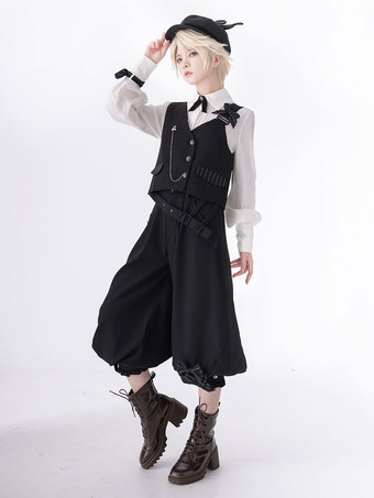 ゴスロリ王子ファッション リボン 長袖 ブラウス シャツ 前売り アイボリー