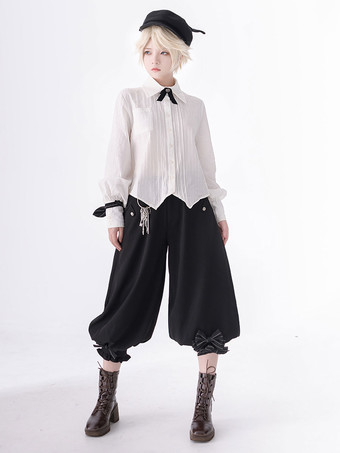 ゴスロリ王子ファッション リボン 長袖 ブラウス シャツ 前売り アイボリー