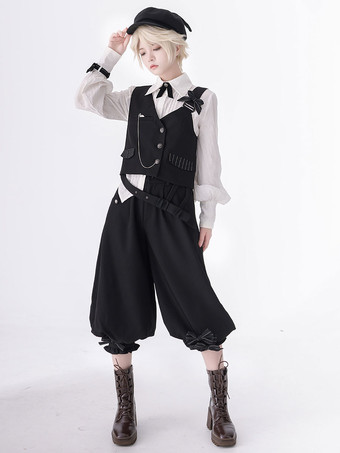 【予約販売】ゴスロリ王子ファッション 黒非対称肩紐チョッキ