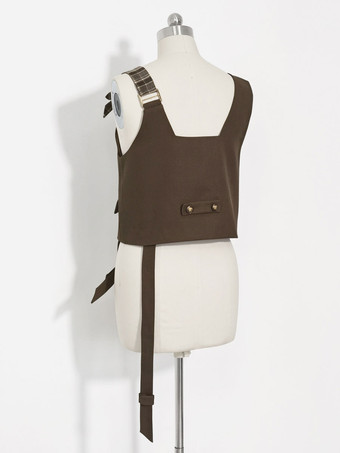 【先行販売】ゴスロリ王子ファッション ブラウン アシンメトリー ショルダーストラップ チョッキ