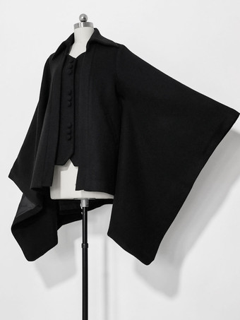 ゴスロリ王子マント ファッション ラウンドの騎士 黒ハンカチ 裾デザインマント ブラック