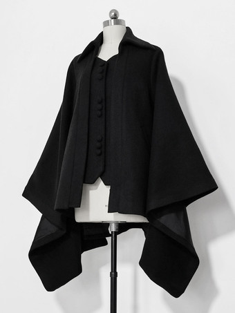 ゴスロリ王子マント ファッション ラウンドの騎士 黒ハンカチ 裾デザインマント ブラック