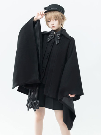 ゴスロリ王子マント ファッション ラウンドの騎士 黒ハンカチ 裾デザインマント ブラック