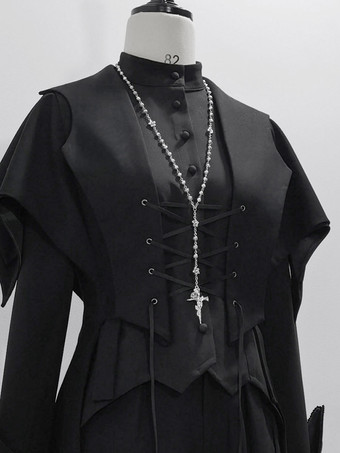 【先行販売】 ゴスロリ 王子様 ファッション ベスト コスチューム ゴスロリ 黒 半袖 レースアップ ハトメ