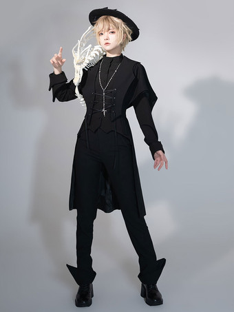 【Pre-sell】 Gothic Lolita Ouji Fashion Vest Costumes Gothic Black Short Sleeves Lace Up Grommets