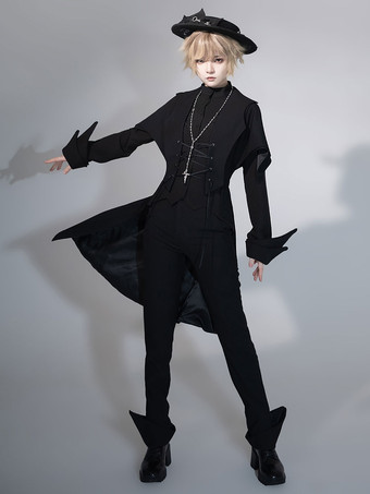 【先行販売】 ゴスロリ 王子様 ファッション ベスト コスチューム ゴスロリ 黒 半袖 レースアップ ハトメ