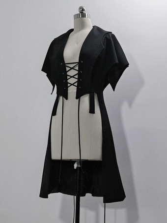 【先行販売】 ゴスロリ 王子様 ファッション ベスト コスチューム ゴスロリ 黒 半袖 レースアップ ハトメ