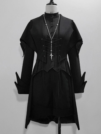 【先行販売】 ゴスロリ 王子様 ファッション ベスト コスチューム ゴスロリ 黒 半袖 レースアップ ハトメ