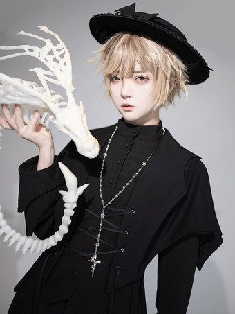 【先行販売】 ゴスロリ 王子様 ファッション ベスト コスチューム ゴスロリ 黒 半袖 レースアップ ハトメ