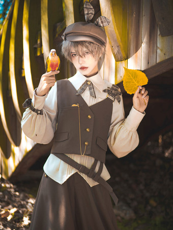 【先行販売】ゴスロリ王子ファッション ブラウン アシンメトリー ショルダーストラップ チョッキ