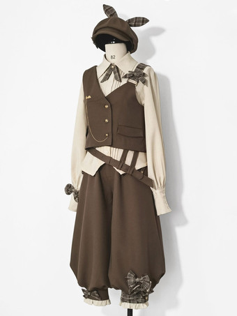 【先行販売】ゴスロリ王子ファッション ブラウス カーキ 長袖 リボン トップス チェックシャツ