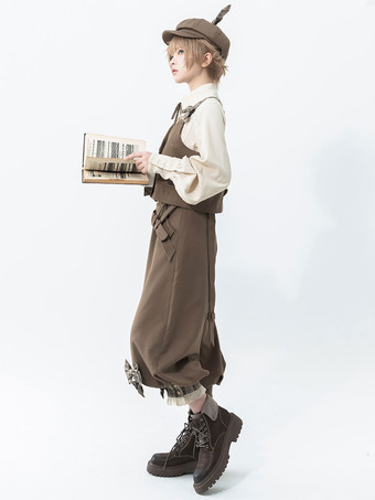 【先行販売】ゴスロリ王子ファッション ブラウス カーキ 長袖 リボン トップス チェックシャツ