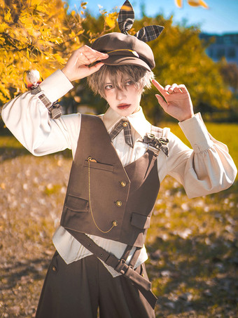 【先行販売】ゴスロリ王子ファッション ブラウス カーキ 長袖 リボン トップス チェックシャツ