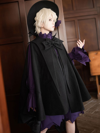 【先行販売】ゴスロリ王子ファッションケープ黒ポリエステルリボン冬アウター