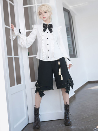 【先行販売】ゴスロリ王子ファッション長袖リボンフリルシャツ