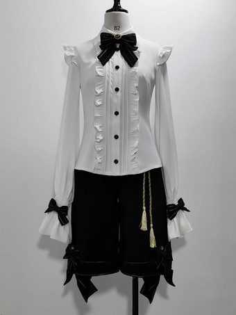 【先行販売】ゴスロリ王子ファッション長袖リボンフリルシャツ
