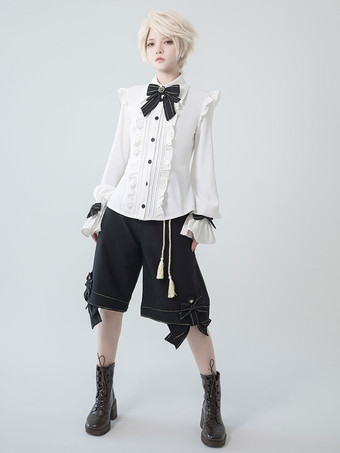 【Pre-venta】 Gothic Lolita Ouji Fashion Bloomers Bows Shorts negros rectos