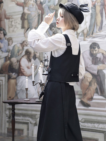 【予約販売】ゴスロリ王子ファッション 黒非対称肩紐チョッキ