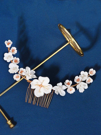 ゴールド 結婚式のかぶと櫛金属ブライダル ヘア アクセサリー