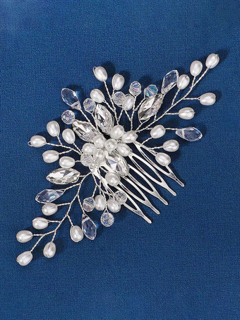 シルバー 結婚式のかぶと櫛金属ブライダル ヘア アクセサリー
