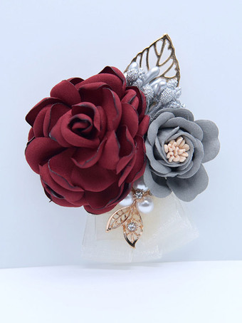 バーガンディー花嫁ブライドメイド花婿付添人胸花