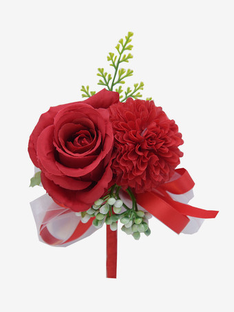 レッド 結婚式 新郎新婦 絹布 シミュレーションフラワー 胸花