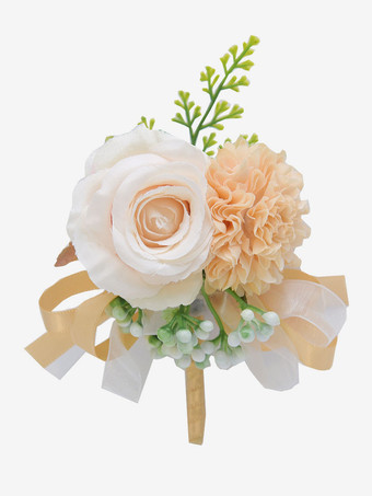 シャンパンカラー結婚式 新郎新婦 絹布 シミュレーションフラワー 胸花