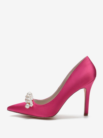 ハイヒール ウェディングシューズ サテン ポインテッドトゥ パール スティレットヒール ブライダルパンプス