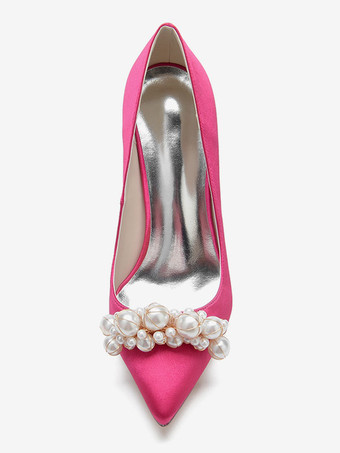 ハイヒール ウェディングシューズ サテン ポインテッドトゥ パール スティレットヒール ブライダルパンプス