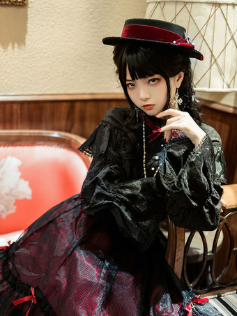 スチーム パンクなロリータ ハット ブルゴーニュ ボウ アクセサリー ロリータ アクセサリー