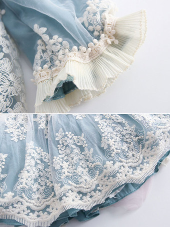 ポリエステル 日常 カジュアル フリル 長袖 コットン 冬用帽子 ロココスタイル ライトスカイブルー 子供用ロリータドレス